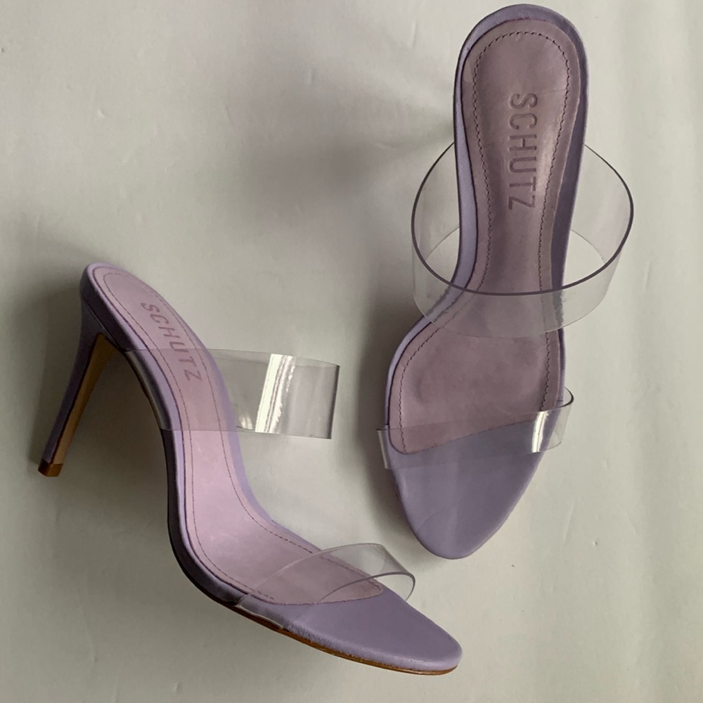 SCHUTZ Lilac Clear Strap High Heel Sandals